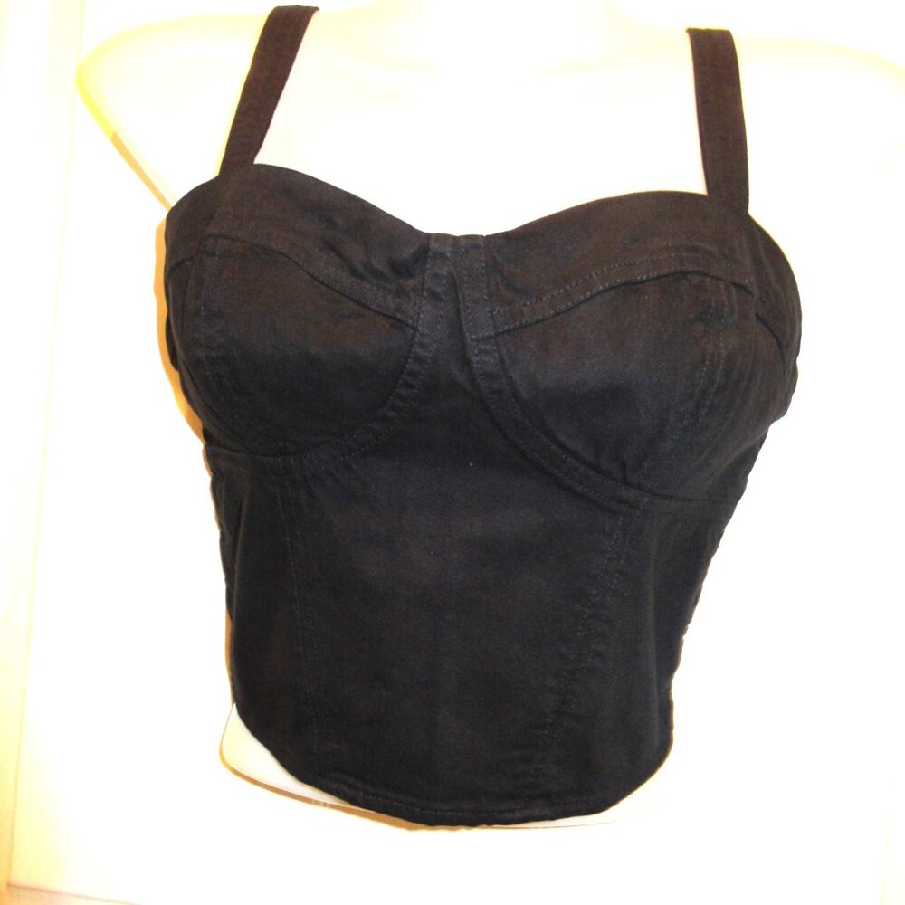 Black Bustier Crop Top, Young Fabulous & Broke NWT Pin-up Retro Hot Topic Denim - Picture 5 of 8